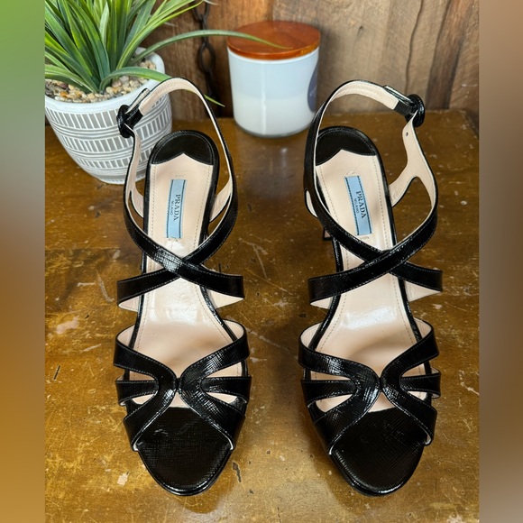 Prada "Authentic" Black Textured Leather Platform Sandals - Size IT 40/US 10 - Picture 2 of 11